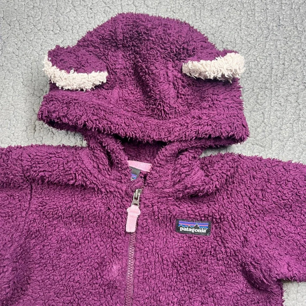 Patagonia Baby Furry Friends Hooded Fleece Jacket Purple Bear Ears‎ 12-18M 60155